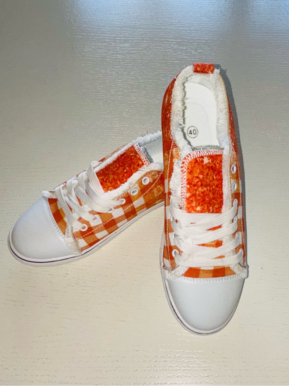 Women’s Orange Gingham Casual Sneakers - Lace-Up